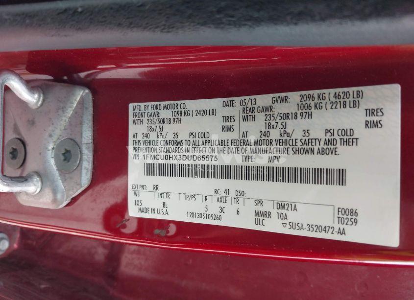 Photo 9 of 2013 Ford Escape SEL (VIN 1FMCU0HX3DUD65575)