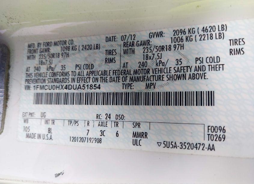 Photo 9 of 2013 Ford Escape SEL (VIN 1FMCU0HX4DUA51854)