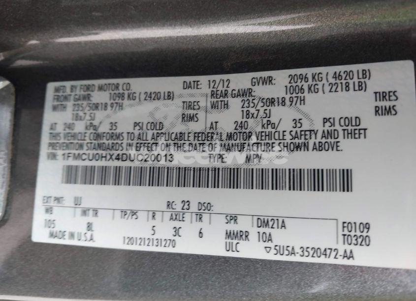 Photo 9 of 2013 Ford Escape SEL (VIN 1FMCU0HX4DUC20013)