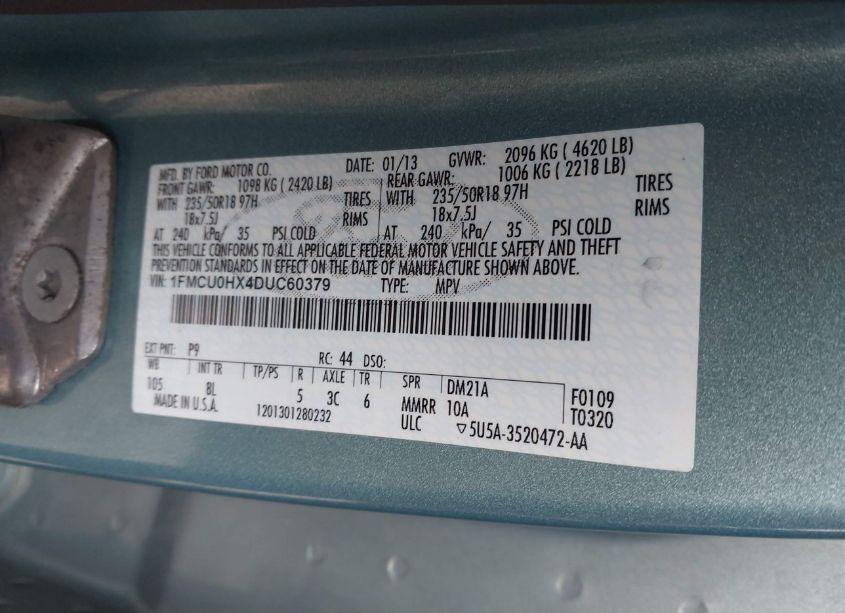 Photo 9 of 2013 Ford Escape SEL (VIN 1FMCU0HX4DUC60379)