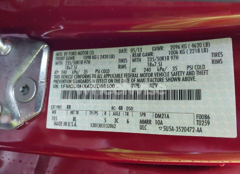 Photo 9 of 2013 Ford Escape SEL (VIN 1FMCU0HX4DUD68100)