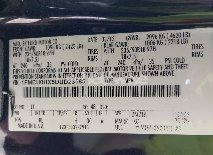 Photo 9 of 2013 Ford Escape SEL (VIN 1FMCU0HX5DUD23585)