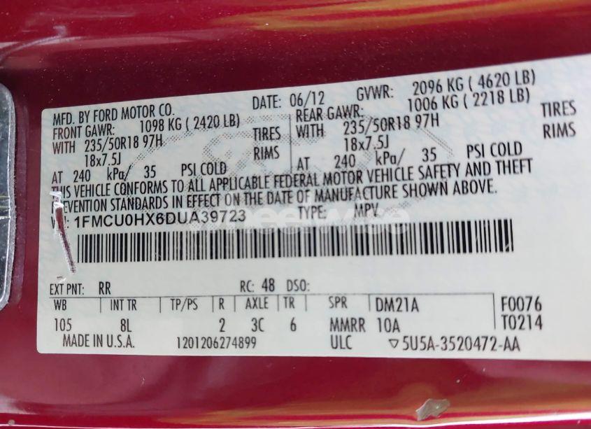 Photo 9 of 2013 Ford Escape SEL (VIN 1FMCU0HX6DUA39723)