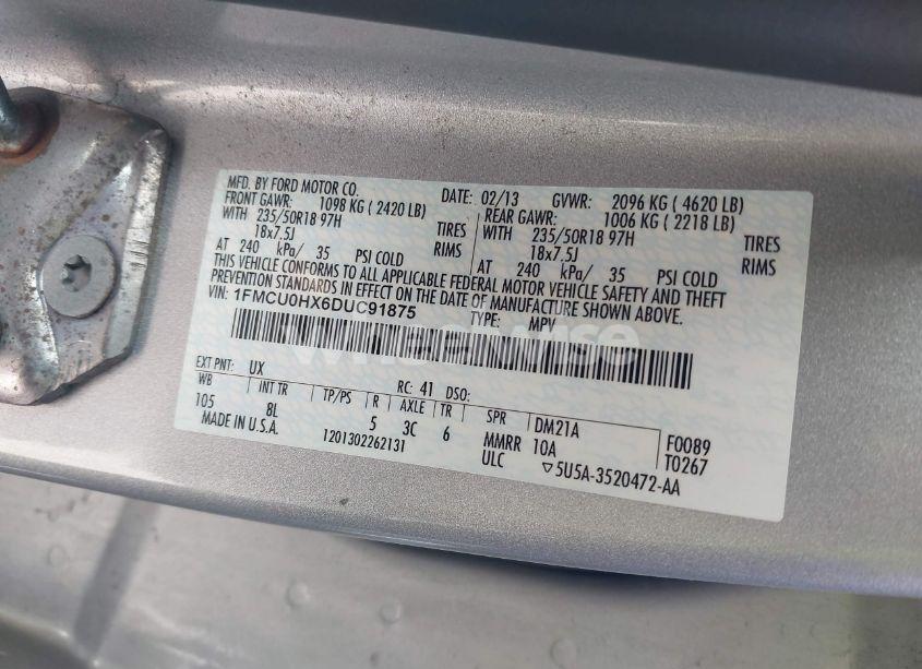 Photo 9 of 2013 Ford Escape SEL (VIN 1FMCU0HX6DUC91875)