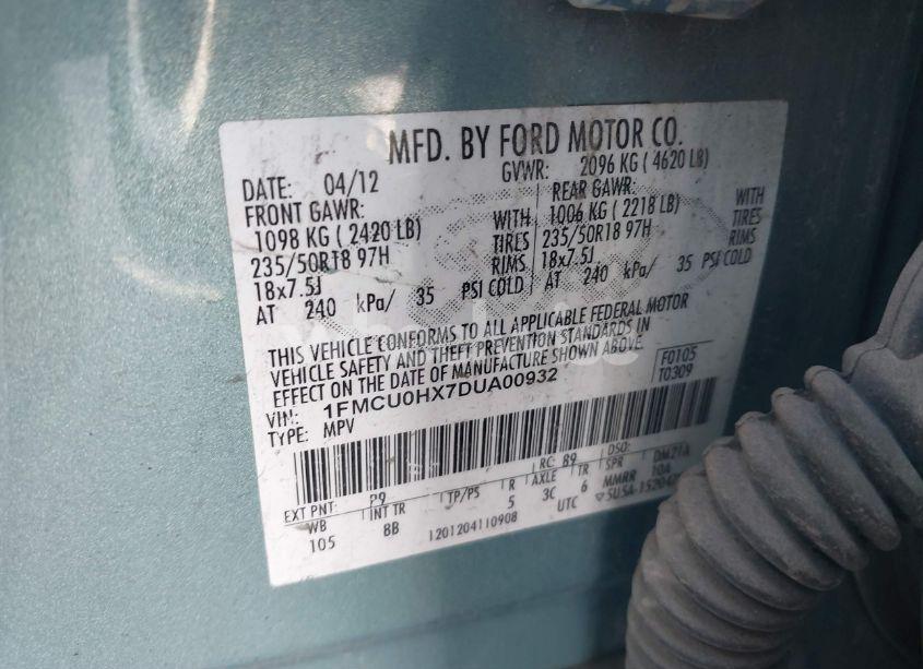 Photo 9 of 2013 Ford Escape SEL (VIN 1FMCU0HX7DUA00932)