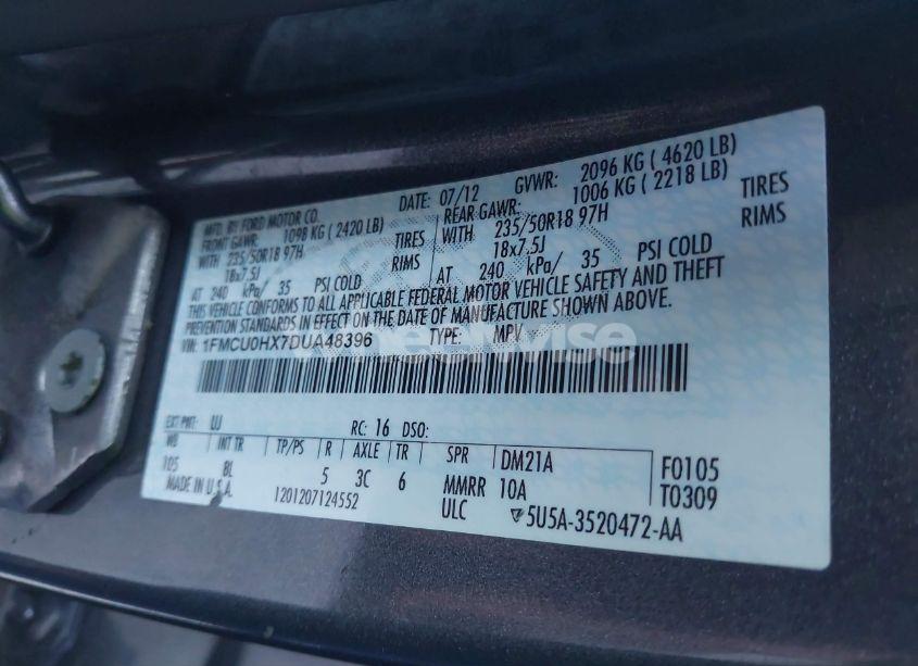 Photo 9 of 2013 Ford Escape SEL (VIN 1FMCU0HX7DUA48396)