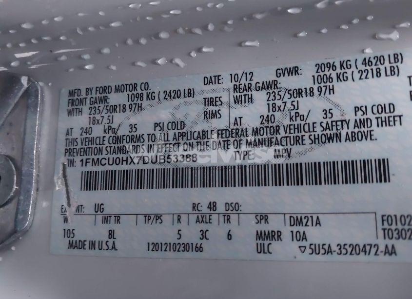 Photo 9 of 2013 Ford Escape SEL (VIN 1FMCU0HX7DUB53388)