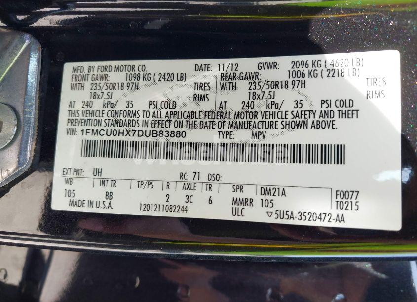 Photo 9 of 2013 Ford Escape SEL (VIN 1FMCU0HX7DUB83880)