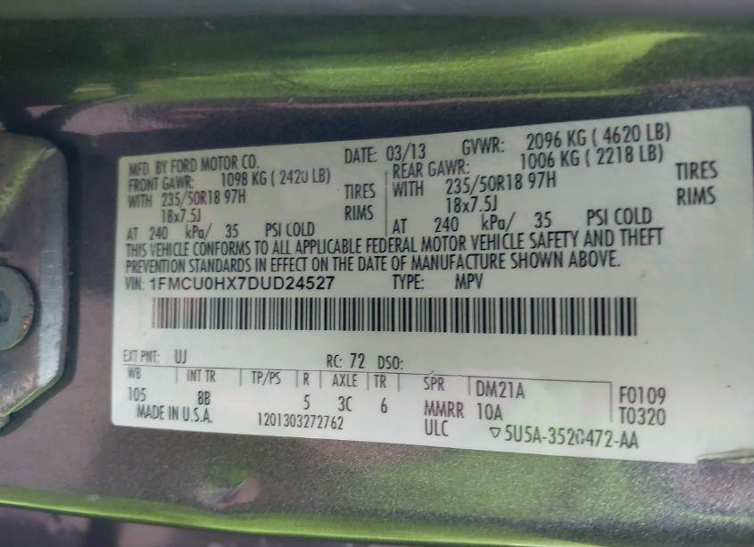 Photo 9 of 2013 Ford Escape SEL (VIN 1FMCU0HX7DUD24527)