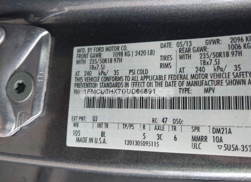 Photo 9 of 2013 Ford Escape SEL (VIN 1FMCU0HX7DUD66891)