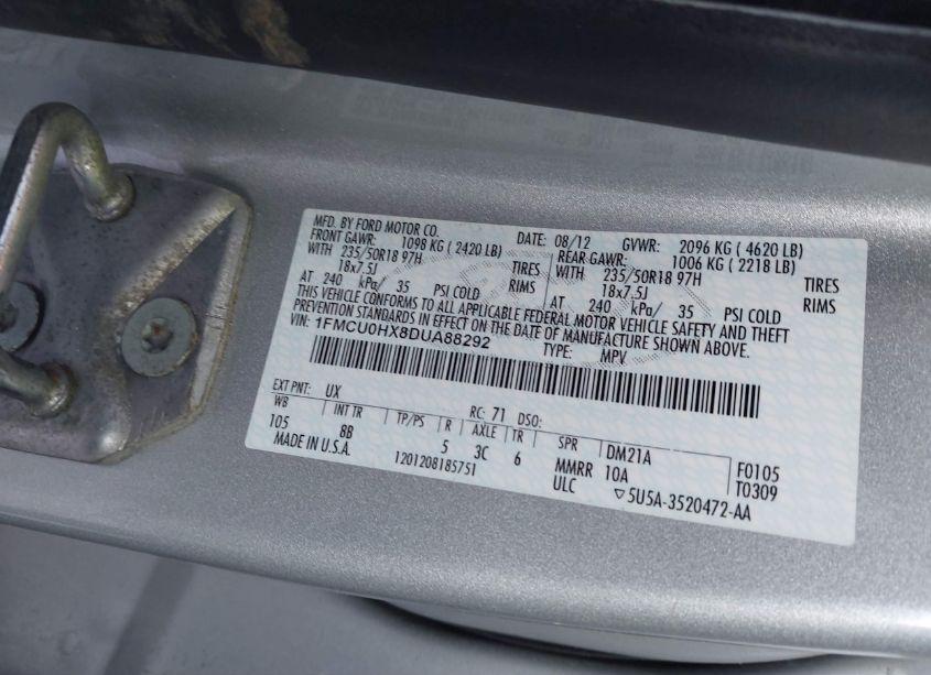 Photo 9 of 2013 Ford Escape SEL (VIN 1FMCU0HX8DUA88292)