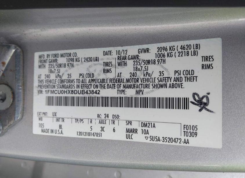 Photo 9 of 2013 Ford Escape SEL (VIN 1FMCU0HX8DUB43842)