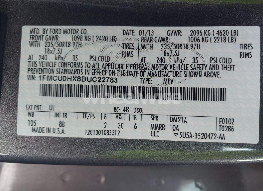 Photo 9 of 2013 Ford Escape SEL (VIN 1FMCU0HX8DUC22783)