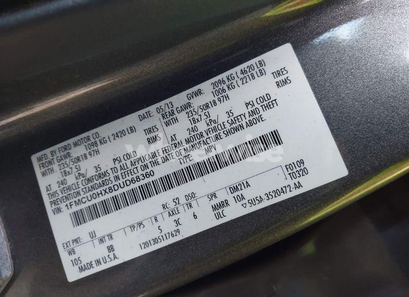 Photo 9 of 2013 Ford Escape SEL (VIN 1FMCU0HX8DUD68360)