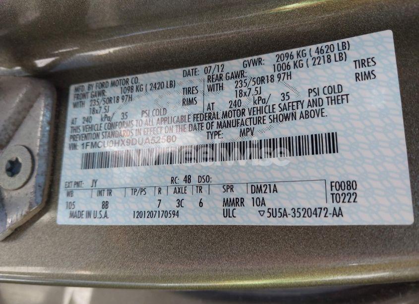 Photo 9 of 2013 Ford Escape SEL (VIN 1FMCU0HX9DUA52580)