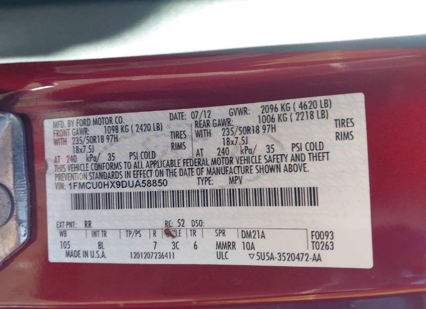 Photo 9 of 2013 Ford Escape SEL (VIN 1FMCU0HX9DUA58850)