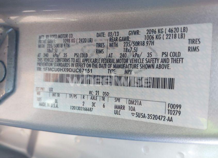 Photo 9 of 2013 Ford Escape SEL (VIN 1FMCU0HX9DUC67151)