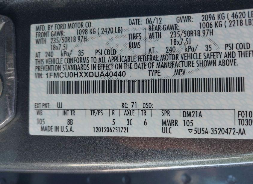 Photo 9 of 2013 Ford Escape SEL (VIN 1FMCU0HXXDUA40440)
