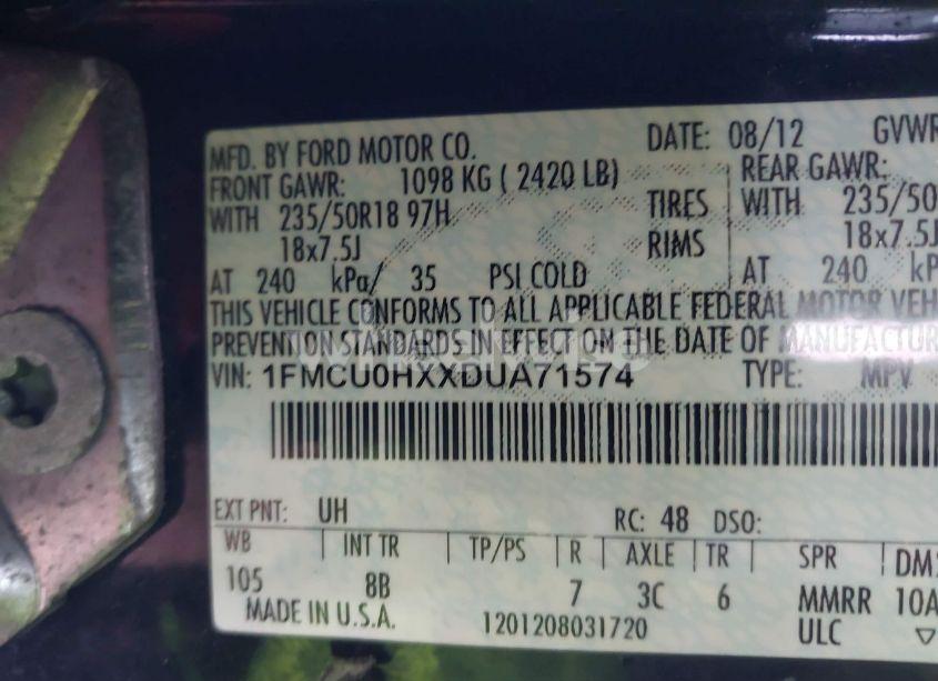 Photo 9 of 2013 Ford Escape SEL (VIN 1FMCU0HXXDUA71574)