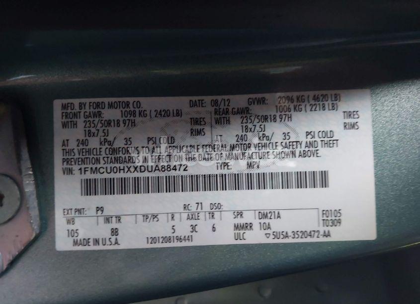 Photo 9 of 2013 Ford Escape SEL (VIN 1FMCU0HXXDUA88472)