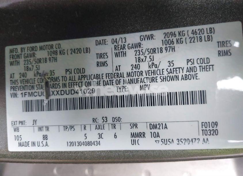 Photo 9 of 2013 Ford Escape SEL (VIN 1FMCU0HXXDUD41029)