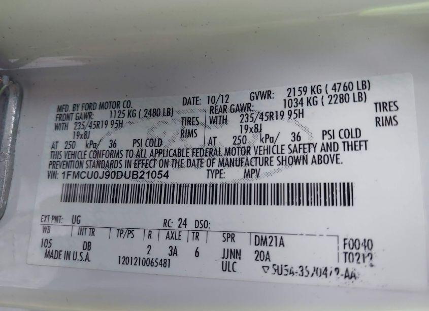 Photo 9 of 2013 Ford Escape TITANIUM (VIN 1FMCU0J90DUB21054)