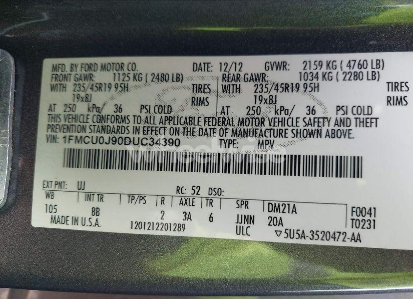 Photo 9 of 2013 Ford Escape TITANIUM (VIN 1FMCU0J90DUC34390)