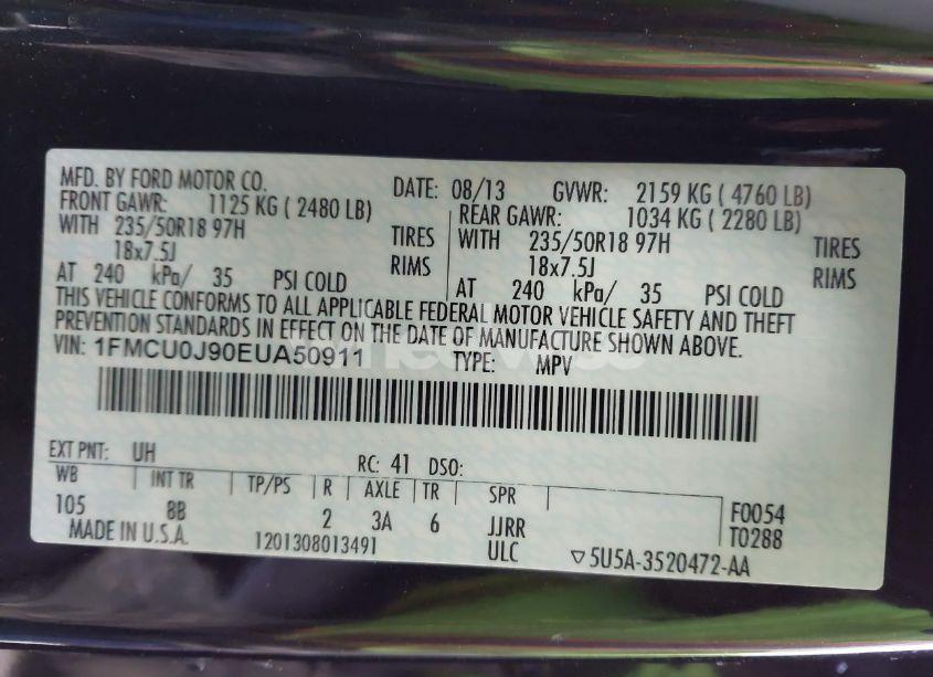 Photo 9 of 2014 Ford Escape TITANIUM (VIN 1FMCU0J90EUA50911)