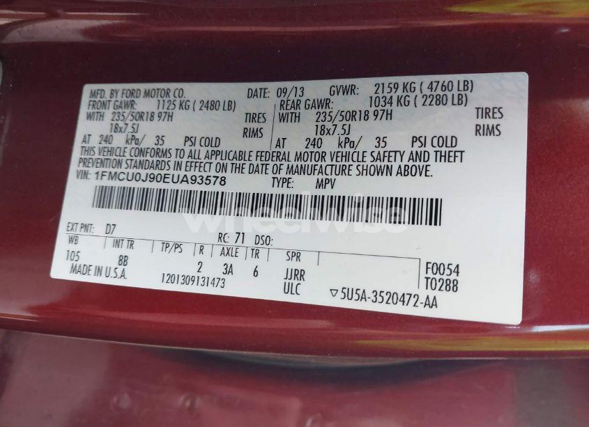 Photo 9 of 2014 Ford Escape TITANIUM (VIN 1FMCU0J90EUA93578)