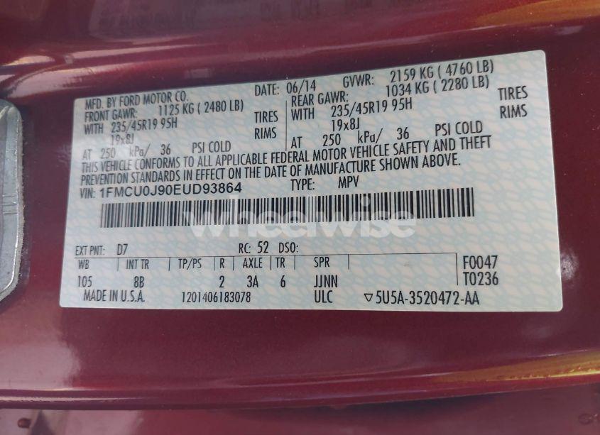 Photo 9 of 2014 Ford Escape TITANIUM (VIN 1FMCU0J90EUD93864)