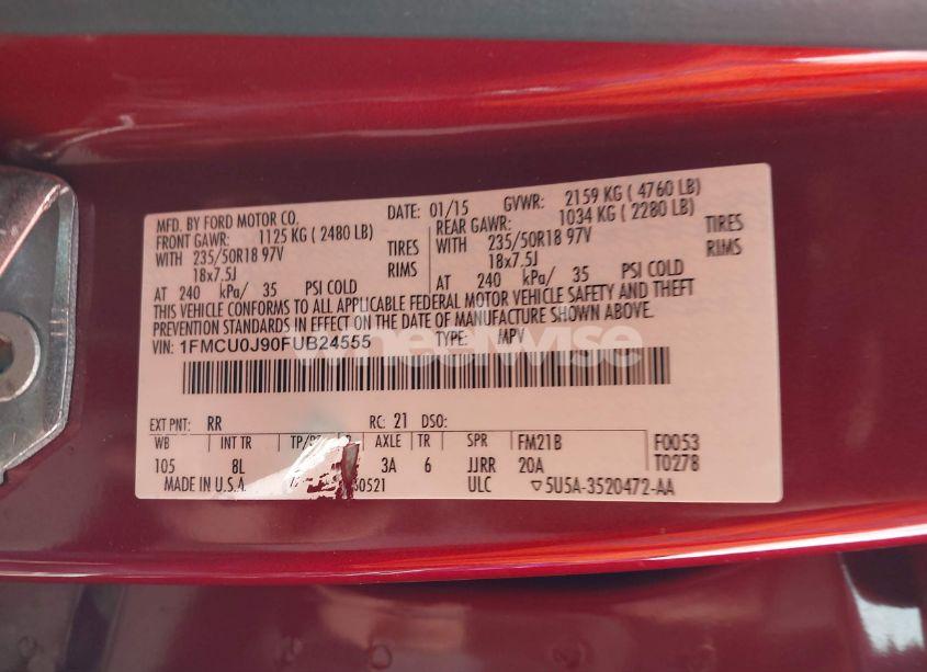 Photo 9 of 2015 Ford Escape TITANIUM (VIN 1FMCU0J90FUB24555)