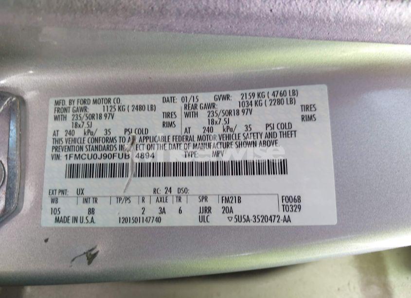 Photo 9 of 2015 Ford Escape TITANIUM (VIN 1FMCU0J90FUB24894)