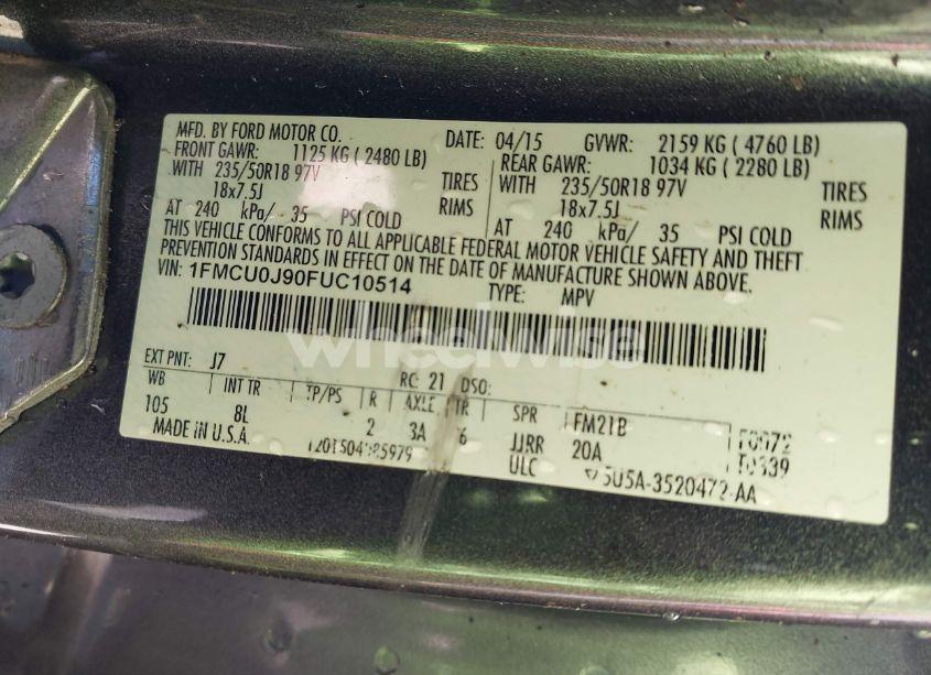 Photo 9 of 2015 Ford Escape TITANIUM (VIN 1FMCU0J90FUC10514)