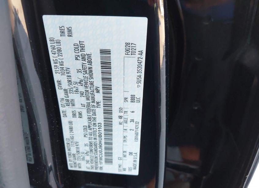 Photo 9 of 2017 Ford Escape TITANIUM (VIN 1FMCU0J90HUB01103)