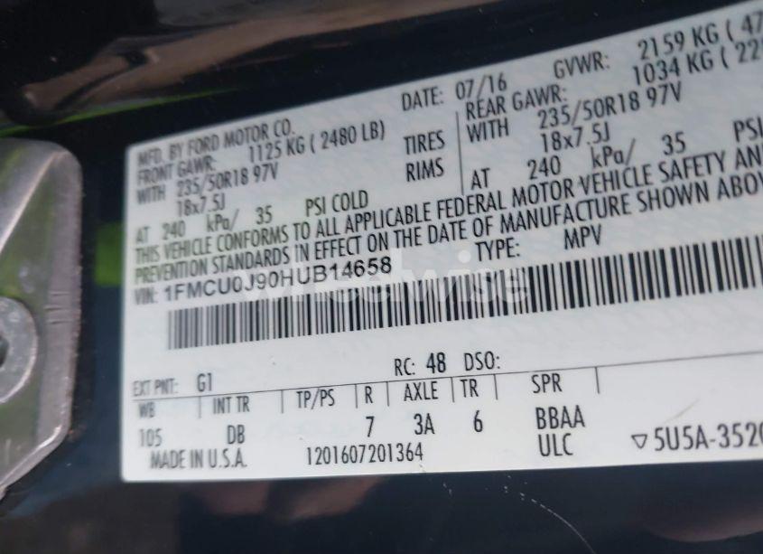 Photo 9 of 2017 Ford Escape TITANIUM (VIN 1FMCU0J90HUB14658)