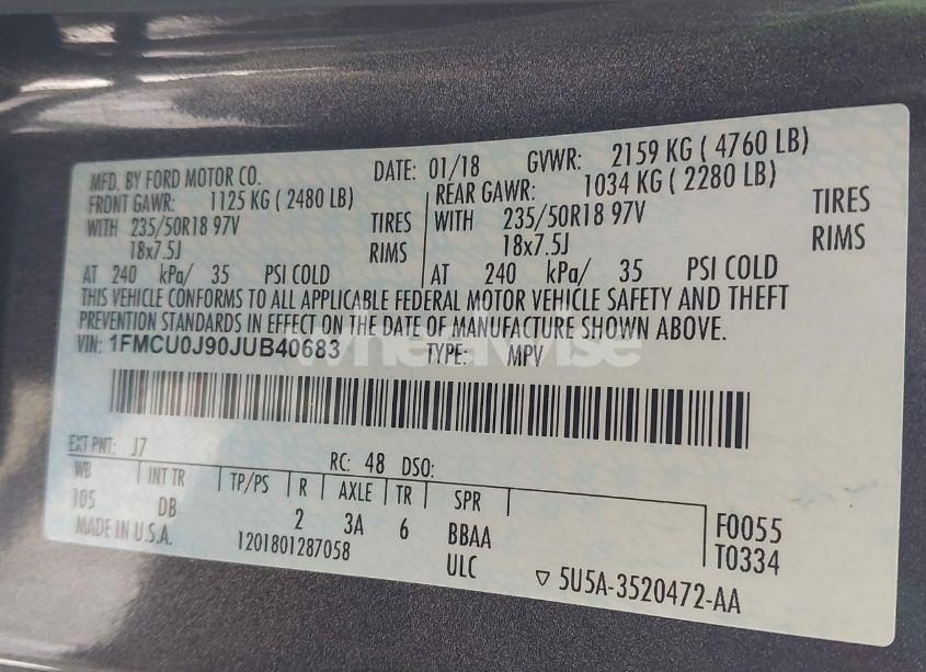 Photo 9 of 2018 Ford Escape TITANIUM (VIN 1FMCU0J90JUB40683)