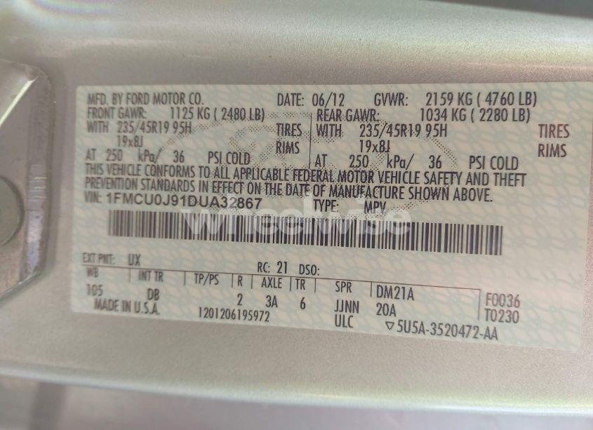 Photo 9 of 2013 Ford Escape TITANIUM (VIN 1FMCU0J91DUA32867)