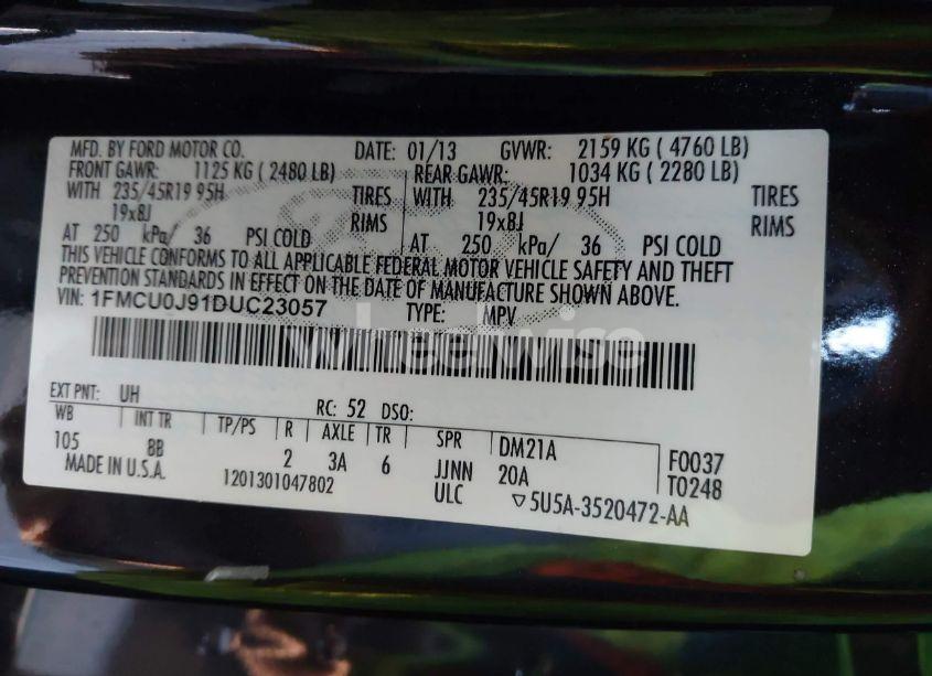 Photo 9 of 2013 Ford Escape TITANIUM (VIN 1FMCU0J91DUC23057)