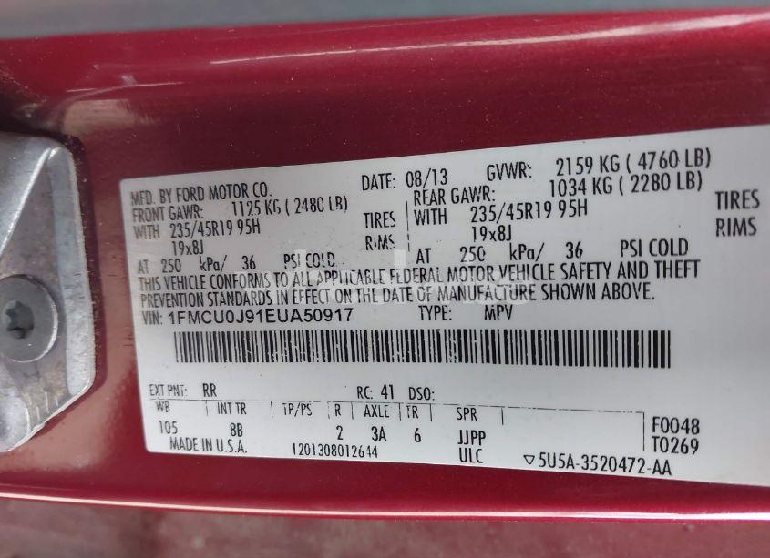 Photo 9 of 2014 Ford Escape TITANIUM (VIN 1FMCU0J91EUA50917)