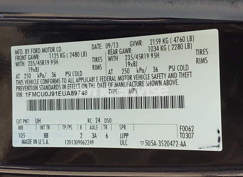 Photo 9 of 2014 Ford Escape TITANIUM (VIN 1FMCU0J91EUA89748)