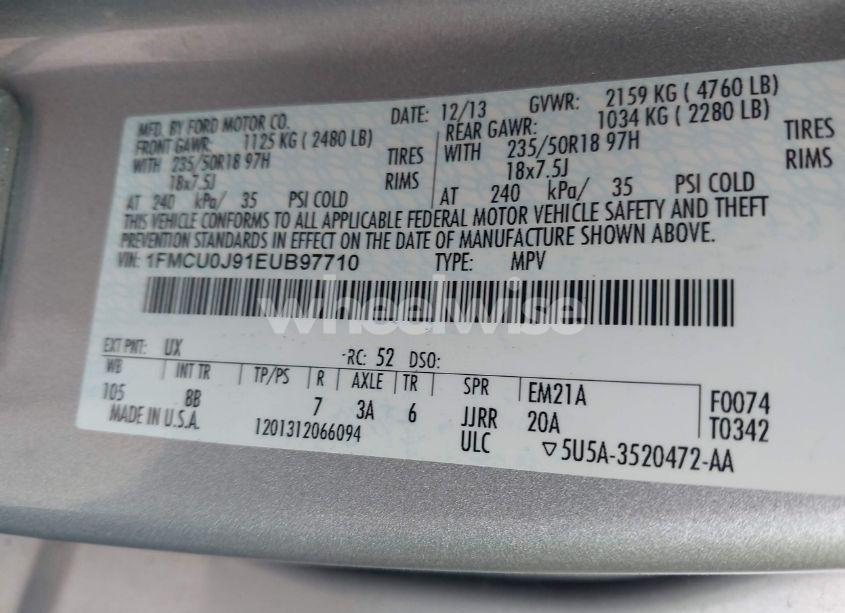 Photo 9 of 2014 Ford Escape TITANIUM (VIN 1FMCU0J91EUB97710)