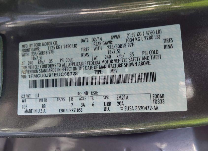 Photo 9 of 2014 Ford Escape TITANIUM (VIN 1FMCU0J91EUC66928)