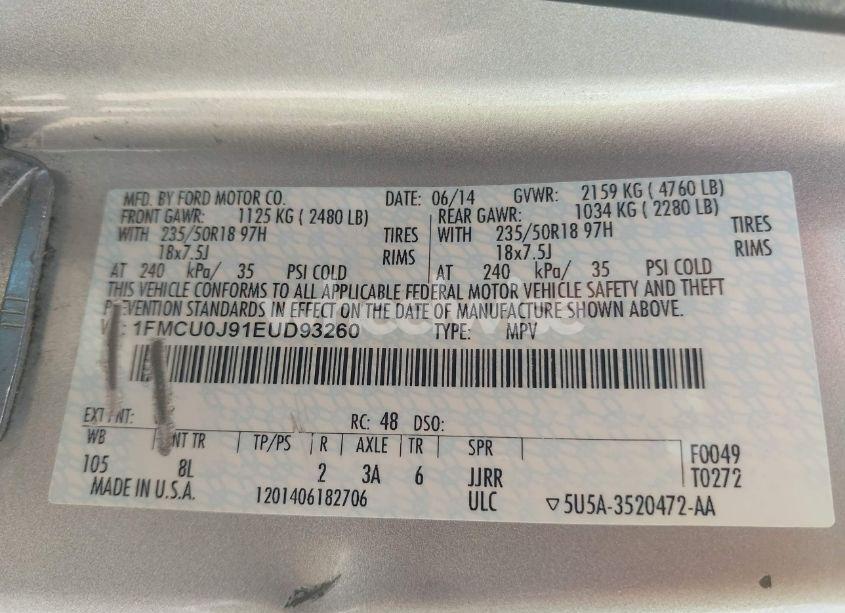 Photo 9 of 2014 Ford Escape TITANIUM (VIN 1FMCU0J91EUD93260)