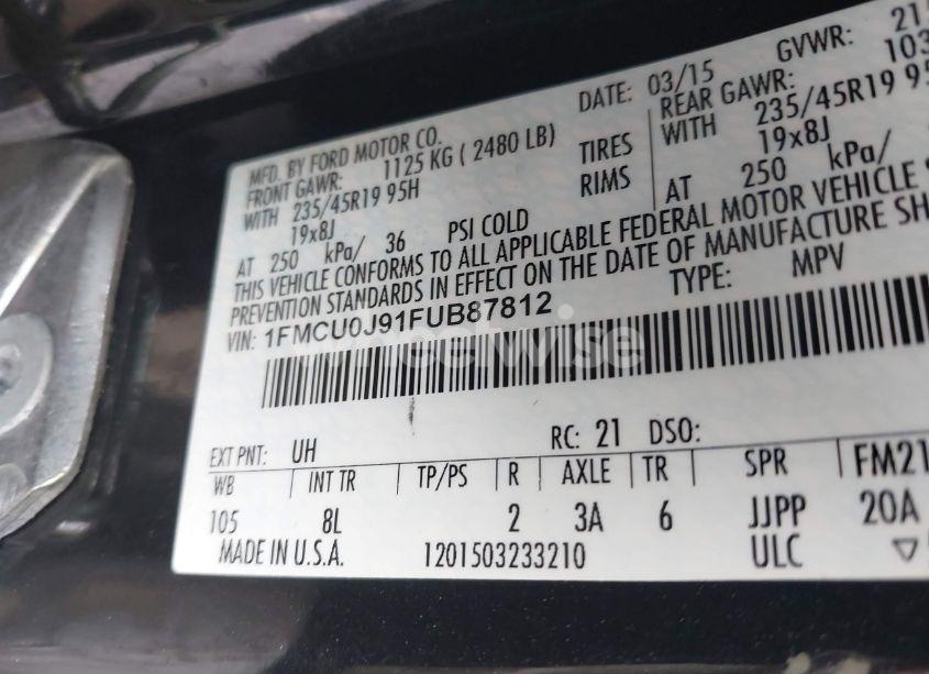 Photo 9 of 2015 Ford Escape TITANIUM (VIN 1FMCU0J91FUB87812)