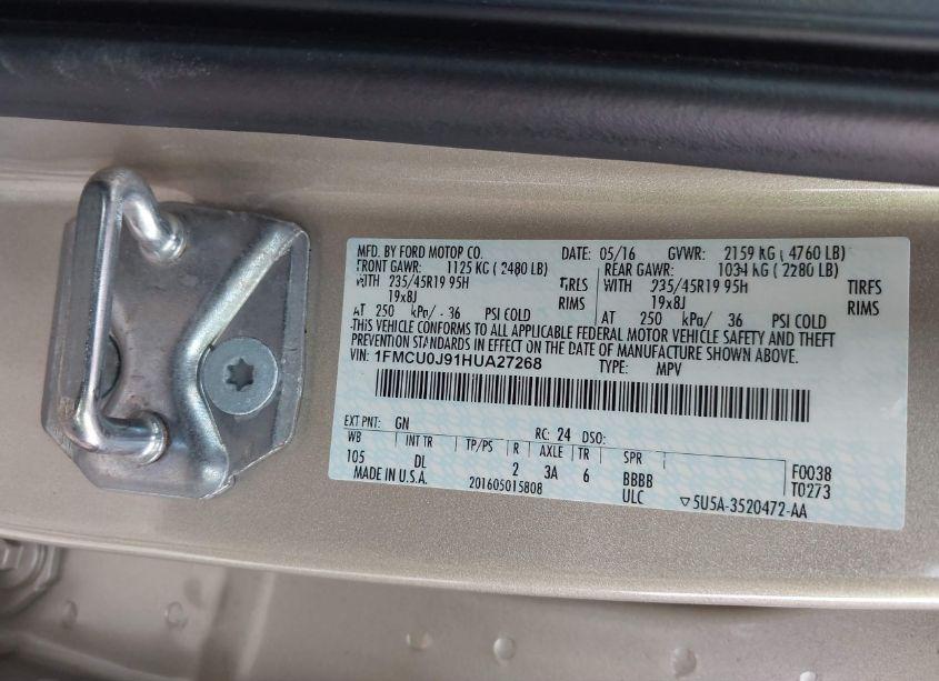 Photo 9 of 2017 Ford Escape TITANIUM (VIN 1FMCU0J91HUA27268)