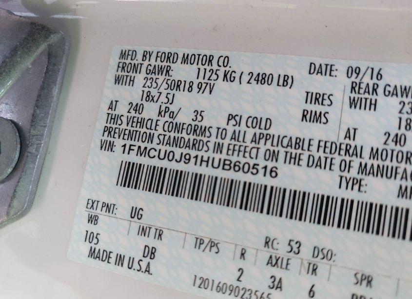 Photo 9 of 2017 Ford Escape TITANIUM (VIN 1FMCU0J91HUB60516)