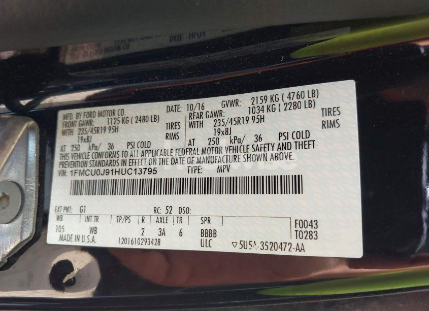 Photo 9 of 2017 Ford Escape TITANIUM (VIN 1FMCU0J91HUC13795)