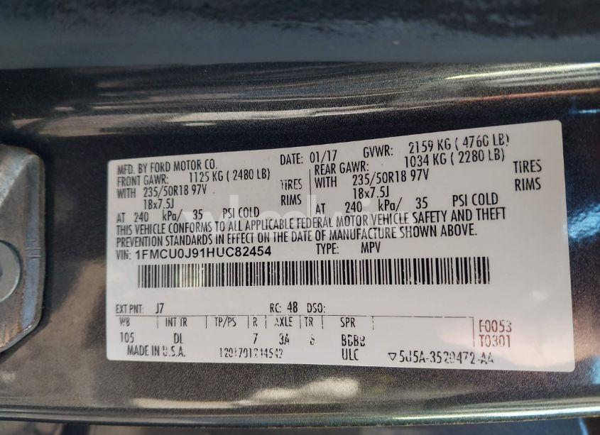 Photo 9 of 2017 Ford Escape TITANIUM (VIN 1FMCU0J91HUC82454)