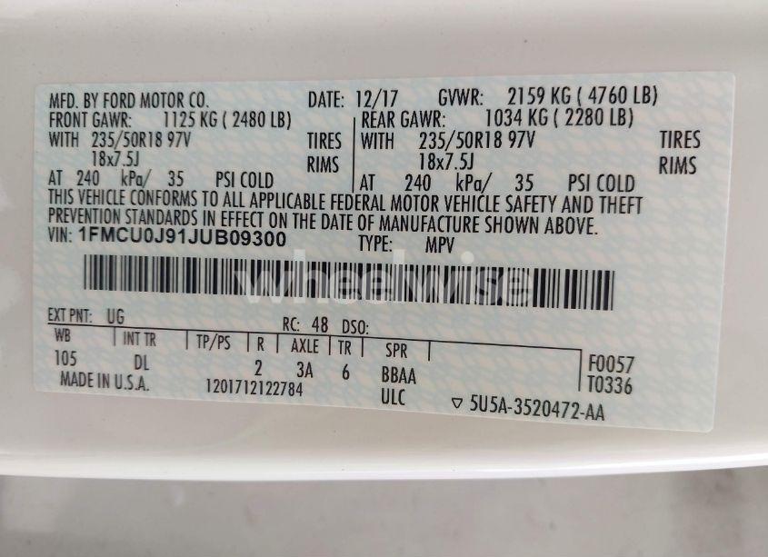 Photo 9 of 2018 Ford Escape TITANIUM (VIN 1FMCU0J91JUB09300)