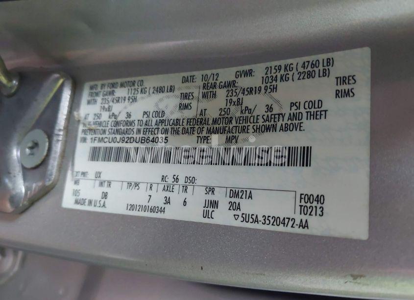 Photo 9 of 2013 Ford Escape TITANIUM (VIN 1FMCU0J92DUB64035)